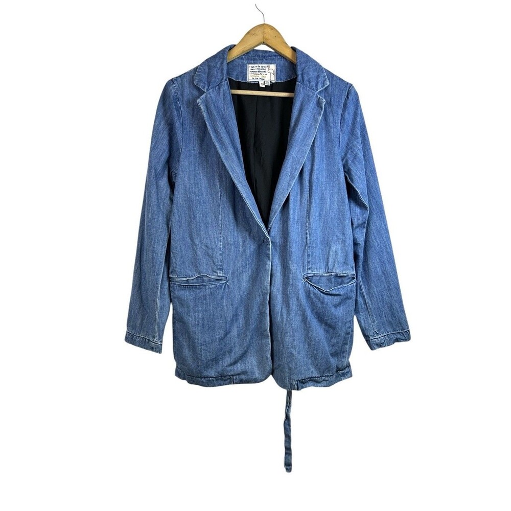 Free People x Sandrine Rose Mandarin Denim Collared Front Button Jacket Size S